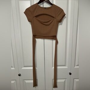 Windsor Lightweight Open Front Waist Tie Cropped T Shirt S